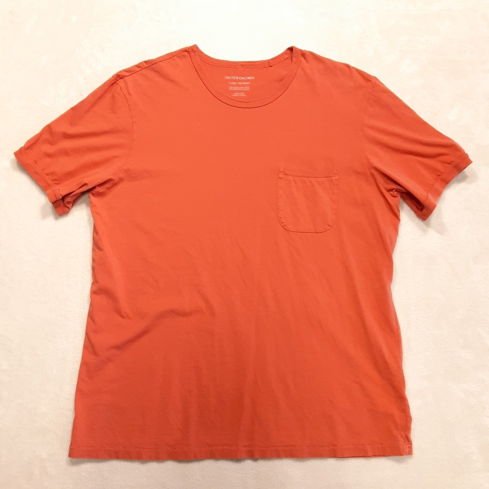 Outerknown Mens Short Sleeve Organic Pima Cotton Pocket T-Shirt XL Coral Crew
